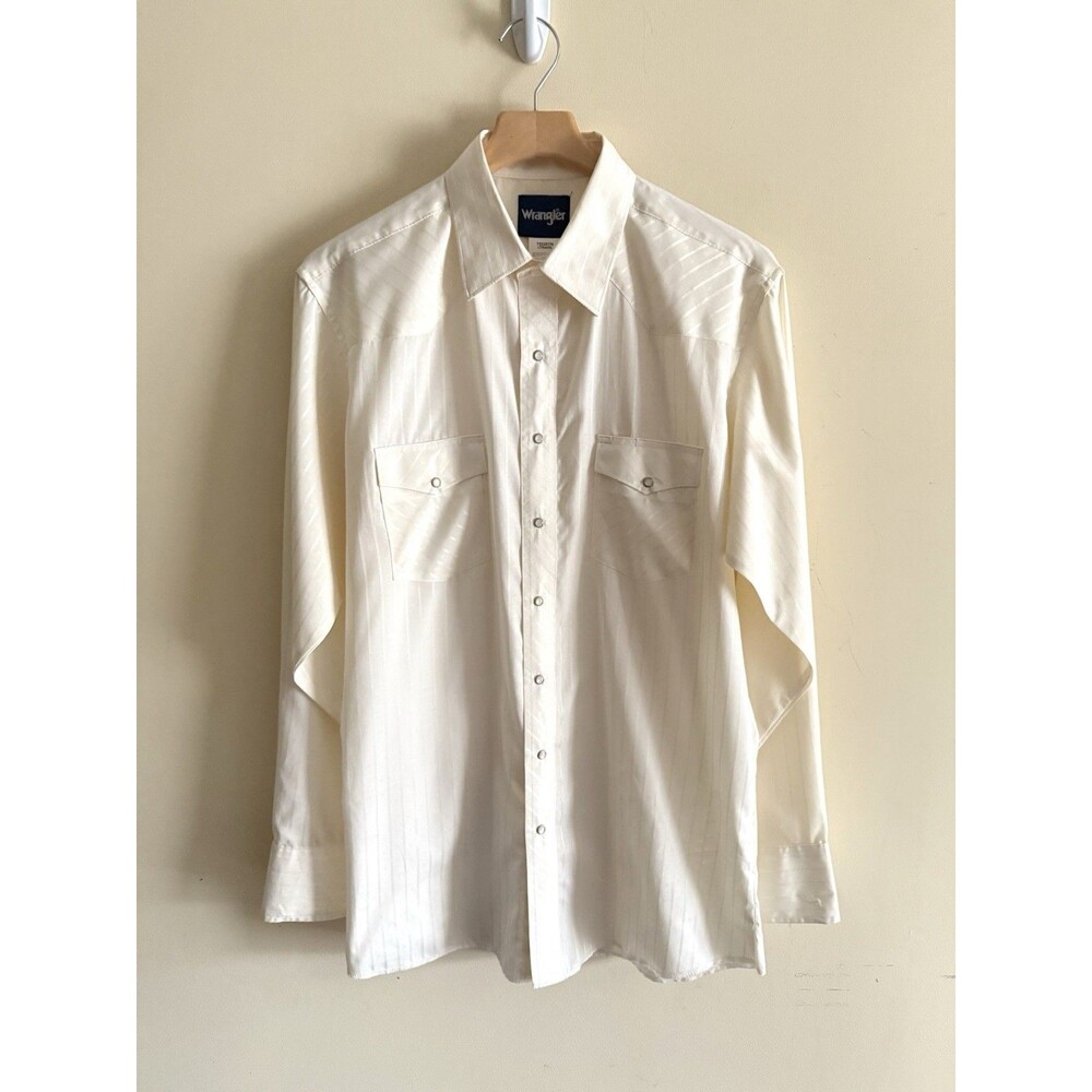Wrangler Shirt Mens Large Tall Western Long Sleeve Pearl Snap Ivory Design Strip